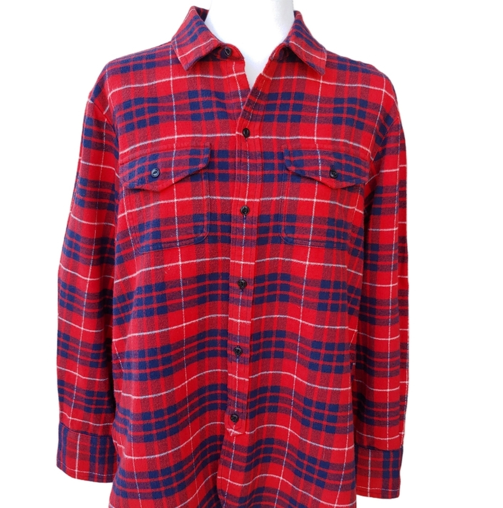 Madewell Women's Cotton Red & Navy Plaid Flannel Cargo Workshirt Medium